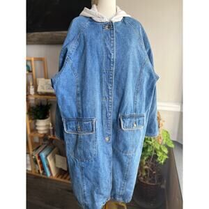 Vintage 90s Denim Duster Trench Coat Chore Coat Size Medium Large